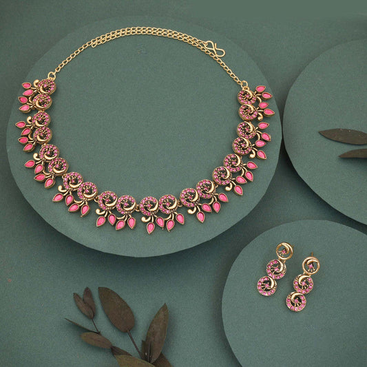 Tehzeeb Creations Gold Pleate Pink Colour Choker Set | Grab2Buy