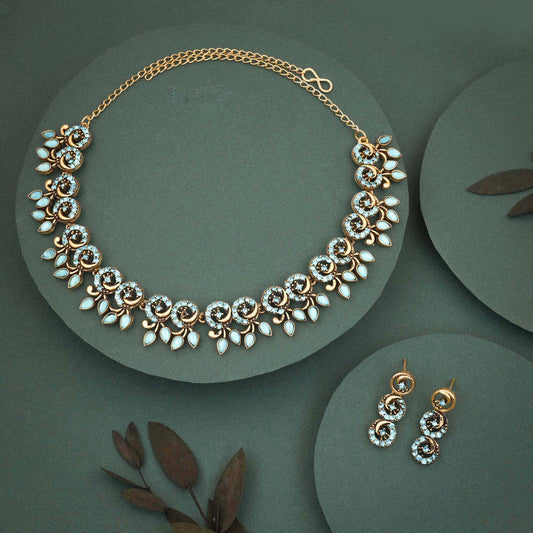 Tehzeeb Creations Gold Pleate Sky Blue Colour Choker Set | Grab2Buy