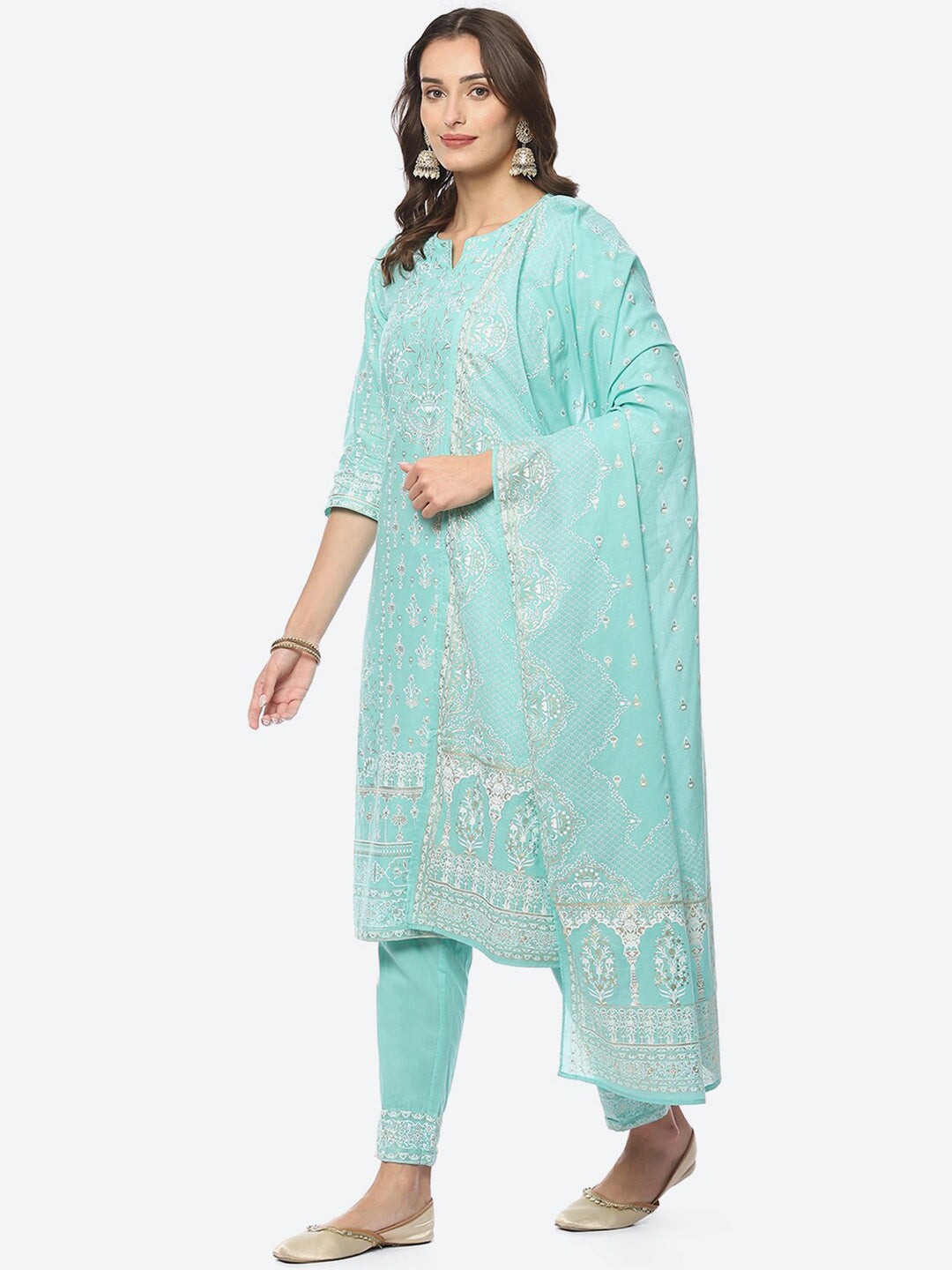 Biba Women Floral Printed Kurta with Trousers & Dupatta - Grab2buy