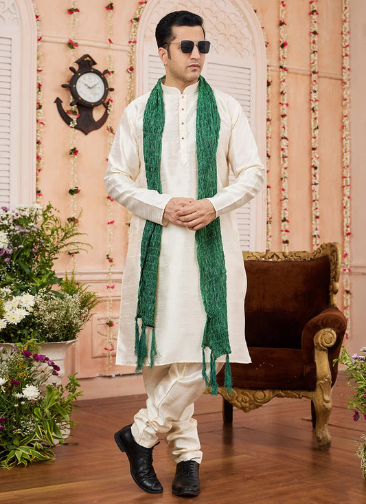 Raivat Ethnic Beige Colour Art Silk Kurta Pajama With Matching Dupatta