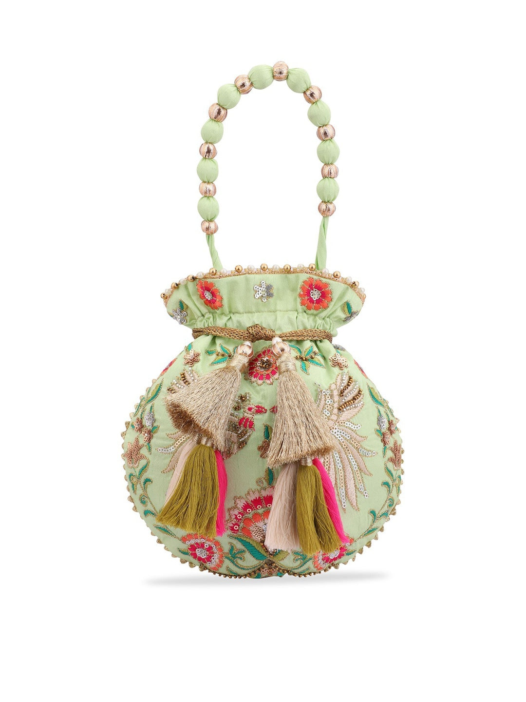 Masq Green & Red Embroidered Potli Clutch - Grab2buy