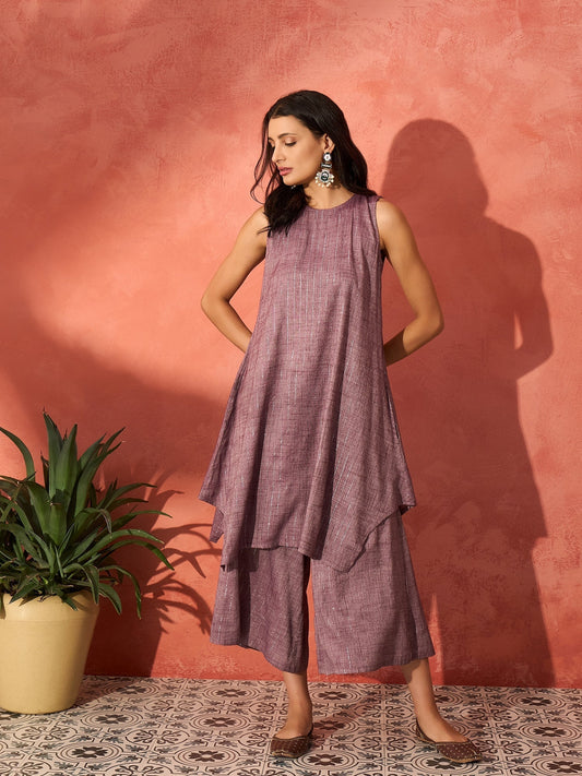 InWeave Mauve Lurex Short Palazzo Kurta Set | Grab2Buy