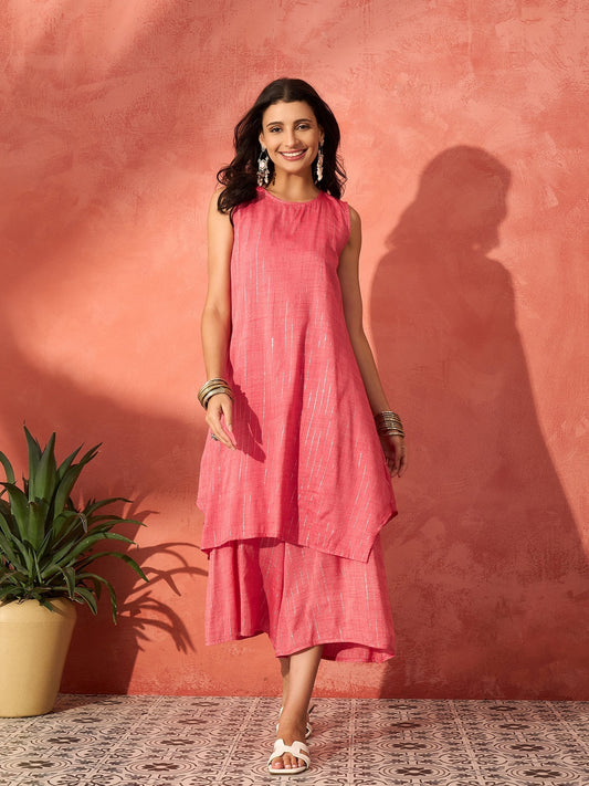 InWeave Red Lurex Short Palazzo Kurta Set | Grab2Buy
