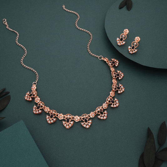 Tehzeeb Creations Gold-Polished Black Colour Necklace With Earrings Tehzeeb Creations
