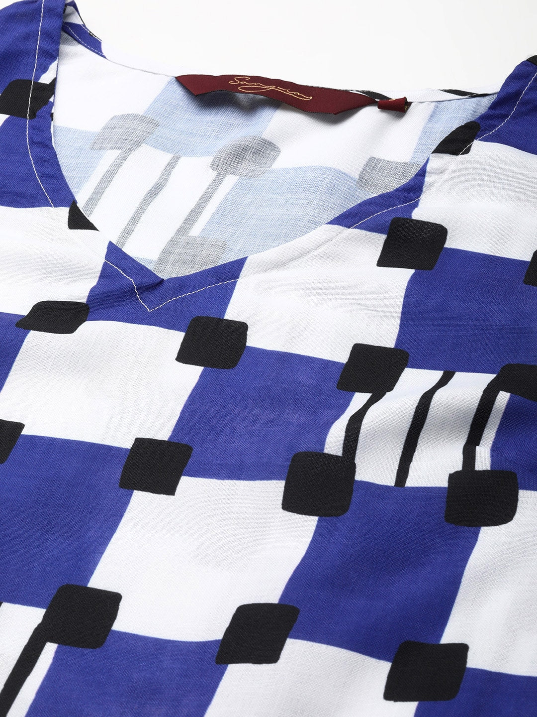 Sangria Women Navy Blue & White Printed A-Line Kurta with Trousers - Grab2buy