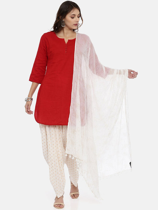 Souchii White & Gold Printed Dupatta