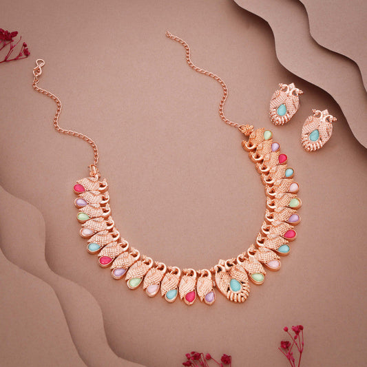 Tehzeeb Creations Rose Gold Baby Multi Necklace With Pair Of Earrings | Grab2Buy