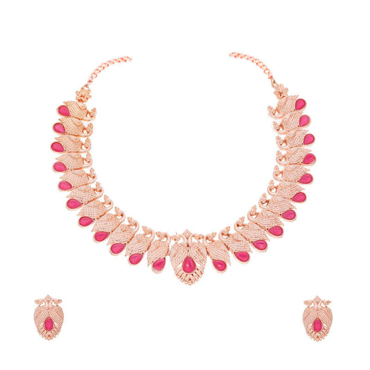 Tehzeeb Creations Rose Gold Pink Colour Necklace With Pair Of Earrings