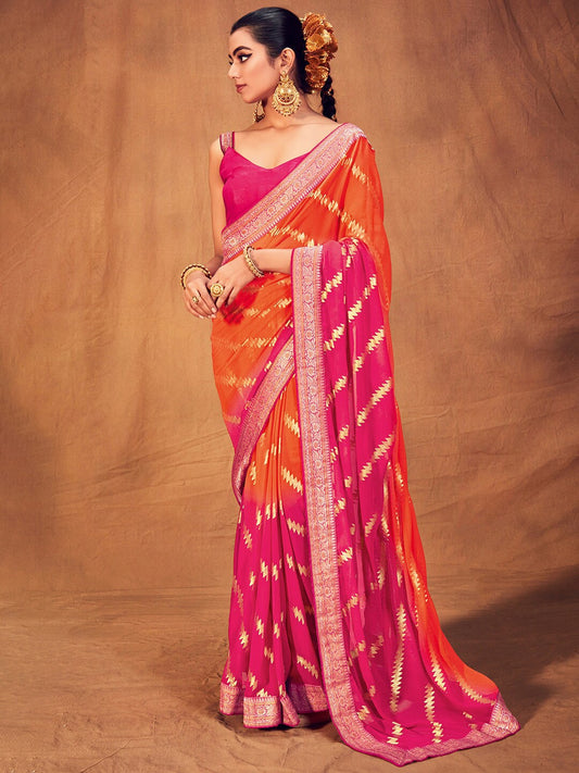 Saree Mall Striped Woven Design Zari Pure Georgette Sarees