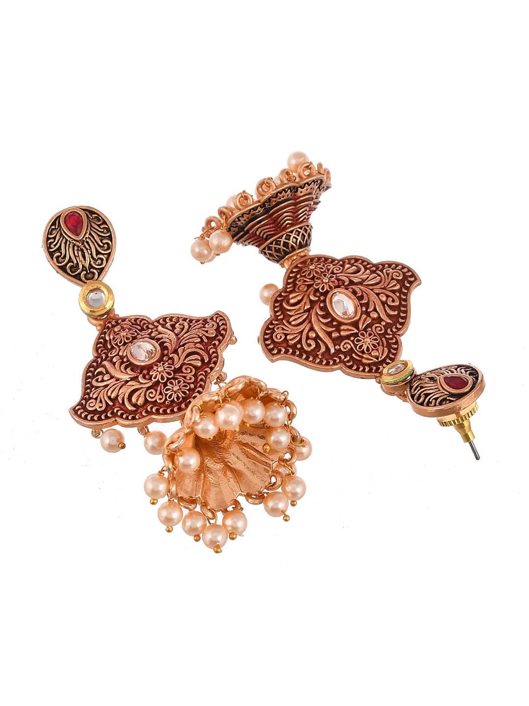 Shoshaa Maroon & Gold-Toned Contemporary Jhumkas Earrings - Grab2buy
