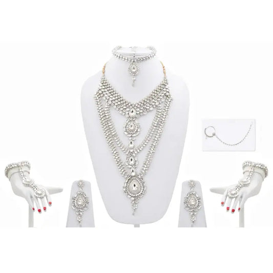 Tehzeeb Creations Platinum Plated Silver Polish Dulhan Bridal Jewelry Set 8 Pcs Tehzeeb Creations