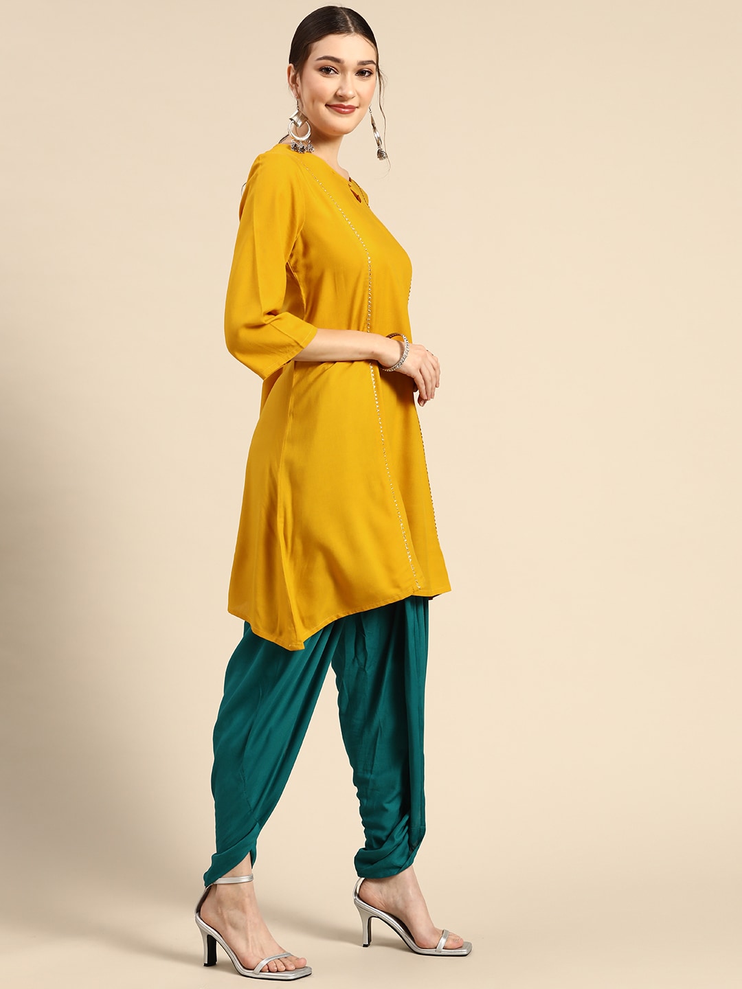 Sangria Women Mustard Yellow & Green Kurta with Dhoti Pants - Grab2buy