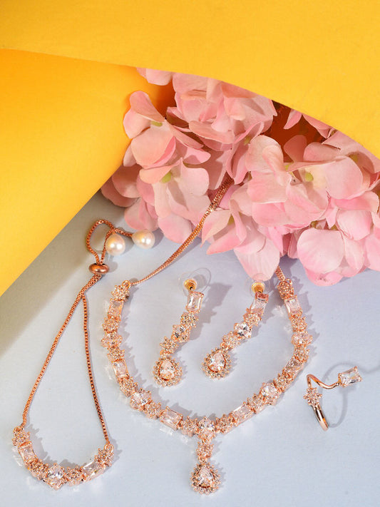 Saraf RS Jewellery Rose Gold Plated AD Studded Designer Jewellery Set - Grab2buy