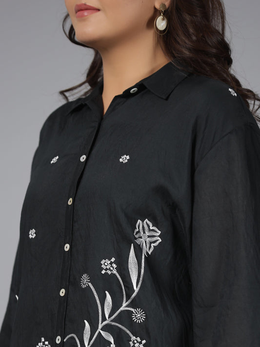 Juniper Black Fuchsia Chanderi Embroidered Clothing Set