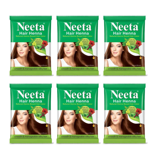 Neeta Henna Powder for Hair, Henna-Based Hair Color Natural Brown (Pack of 6)