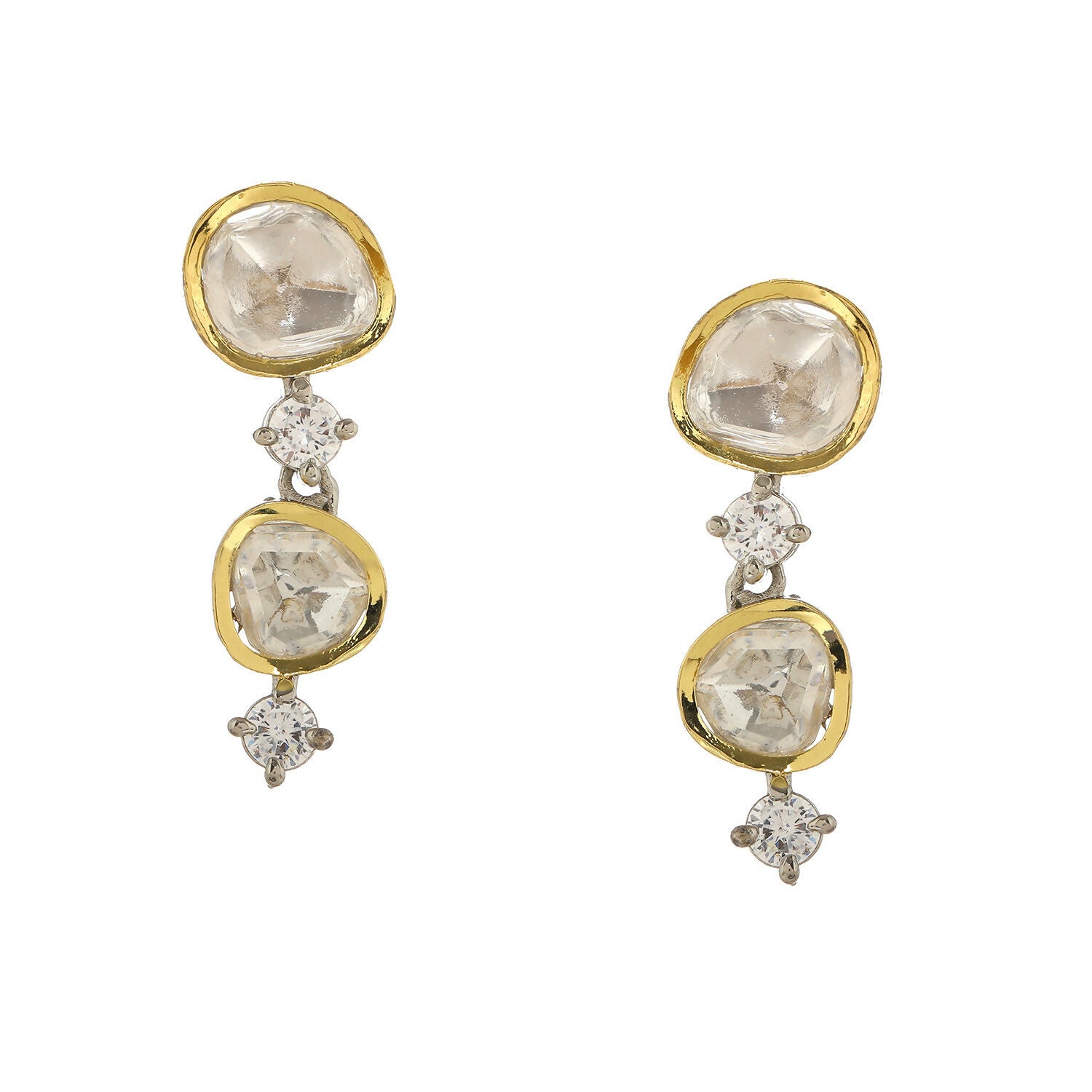 Kundan and Diamond Earrings (Silver) - Ruby Raang - Grab2buy