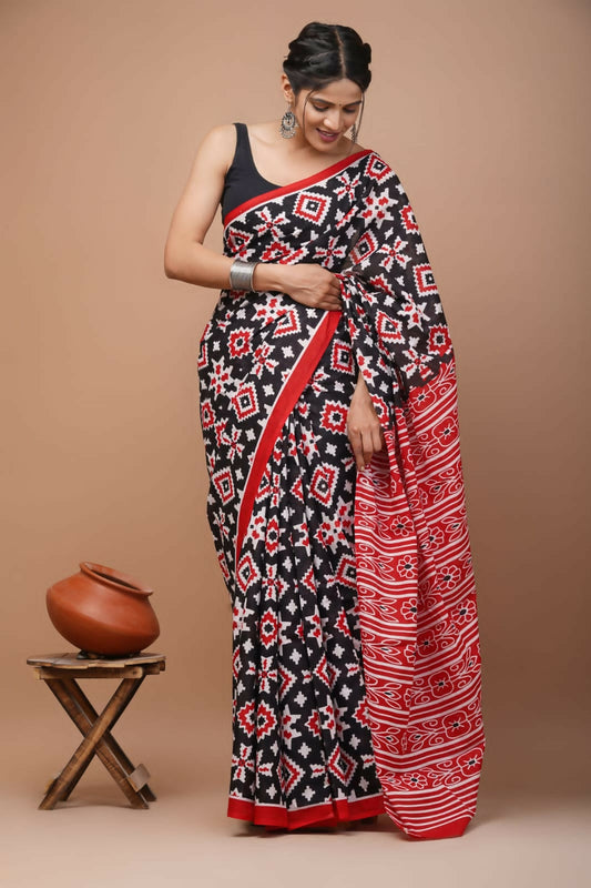 Exclusive Collection Black Red White Beautiful Mulmul Cotton Grab2Buy