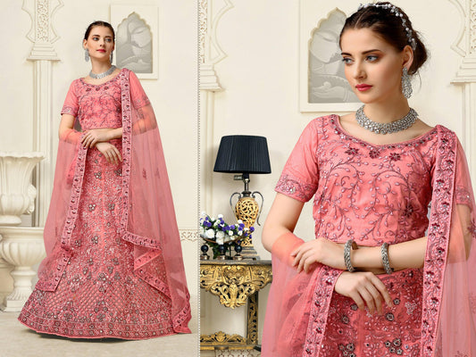 Light Pink Net Fancy Zari Embroidered work Lehenga Choli with Dupatta - Heer