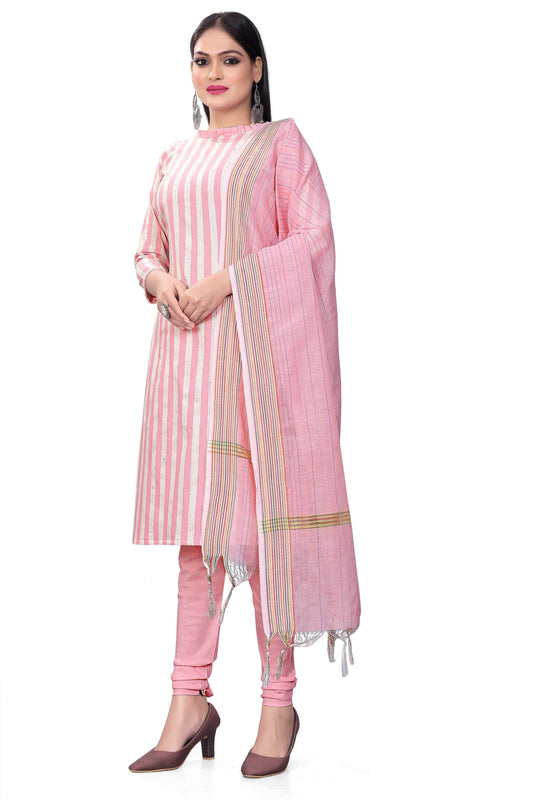 Pink Cotton Jacquard Woven Unstitched Dress Material - Amara