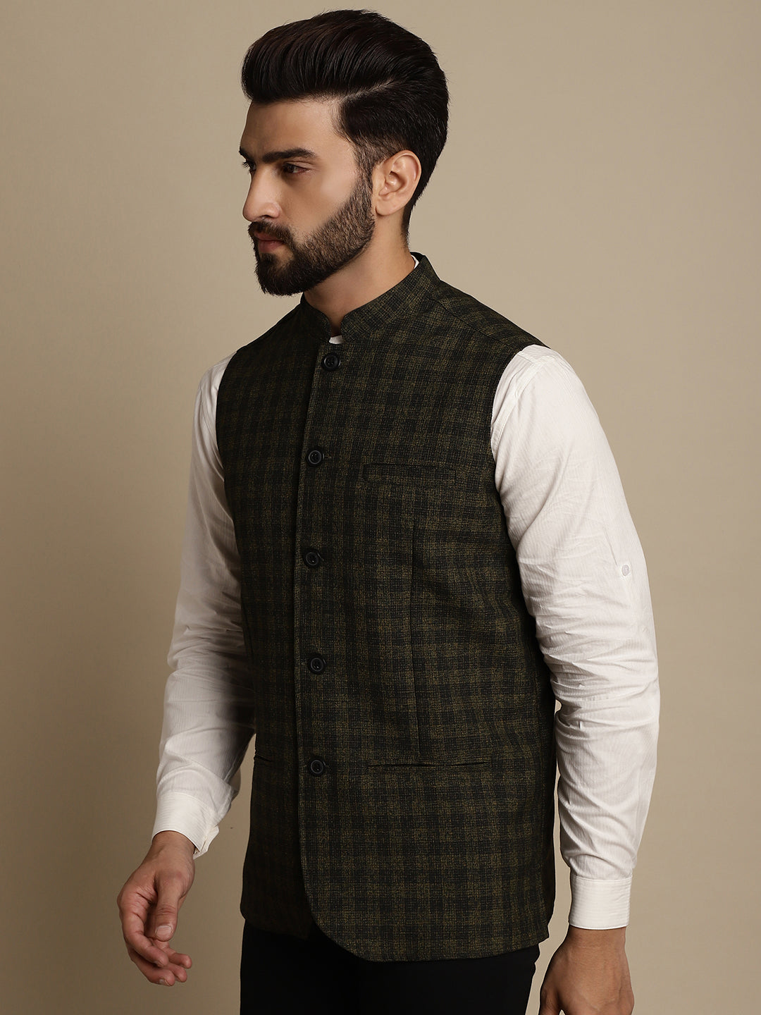 Even Apparels Men's Multi Mandarin Collar Waistcoat - Grab2buy