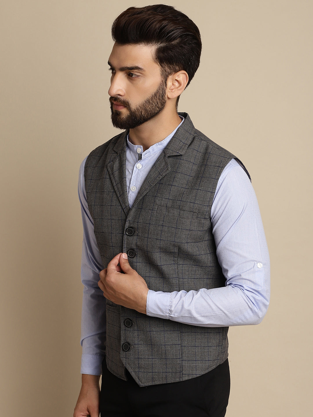 Even Apparels Men's Grey Waistcoat with Notched Lapel - Grab2buy