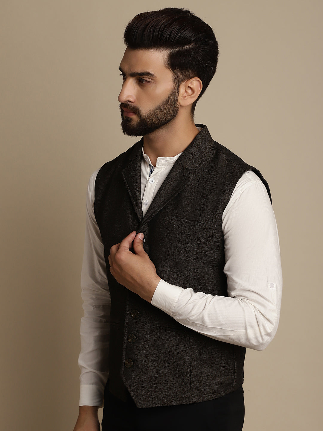 Even Apparels Men's Brown Wool Waistcoat with Notched Lapel - Grab2buy