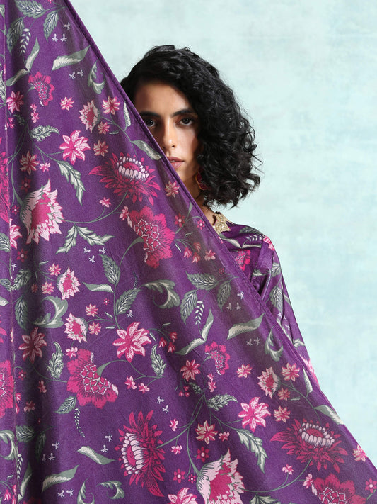 trueBrowns Wine Printed Velvet Shawl - Grab2buy