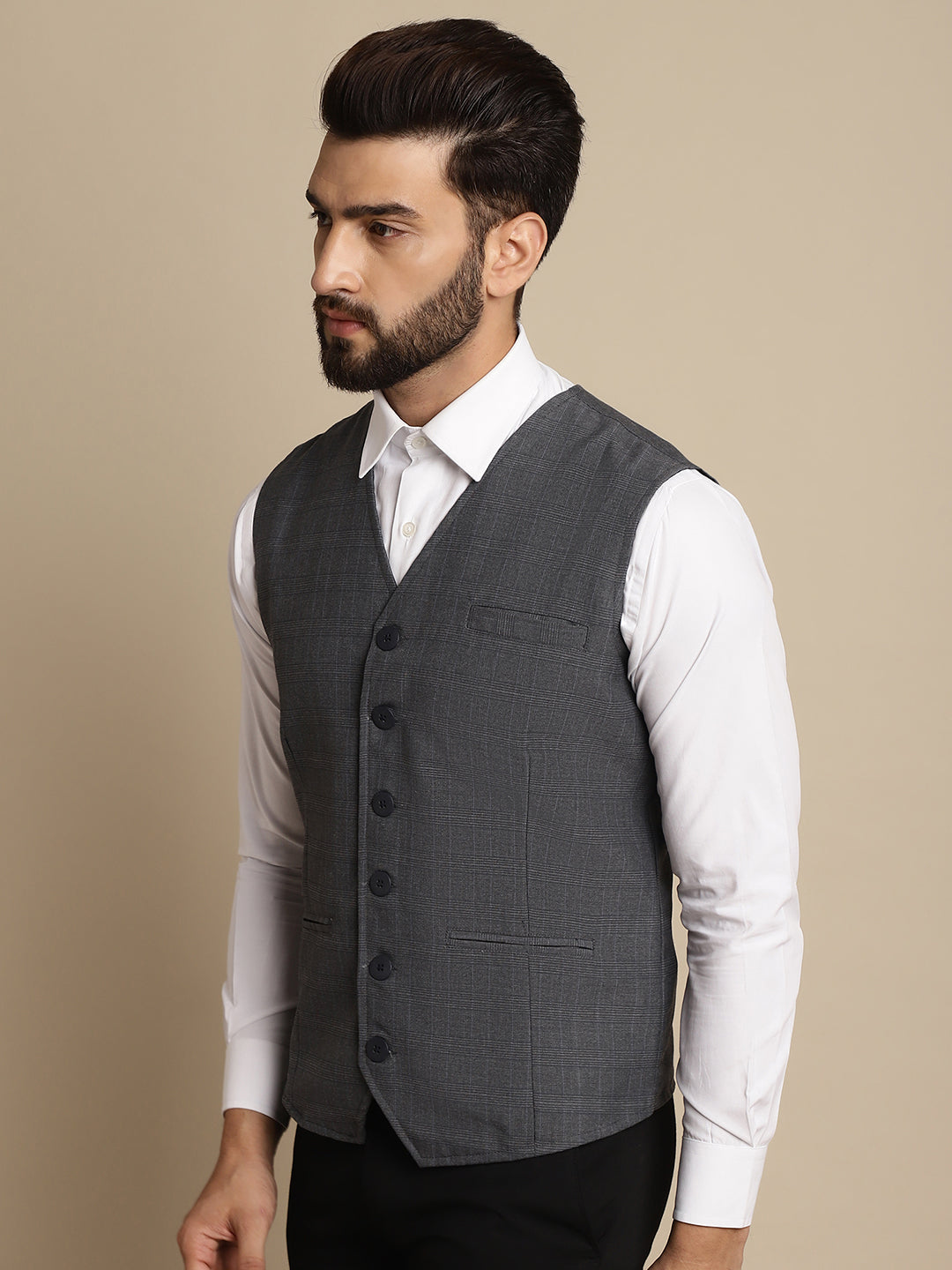 Even Apparels Men's Grey Waistcoat with welt pockets - Grab2buy