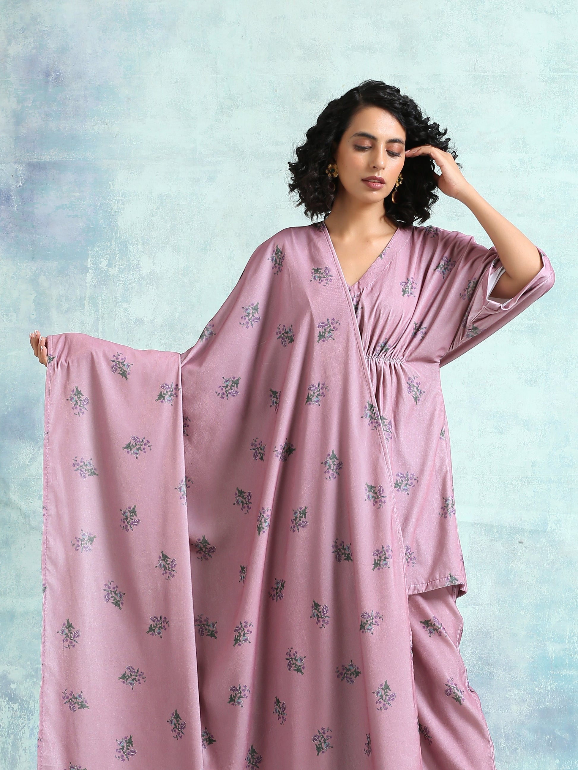 trueBrowns Light Mauve Printed Velvet Shawl - Grab2buy