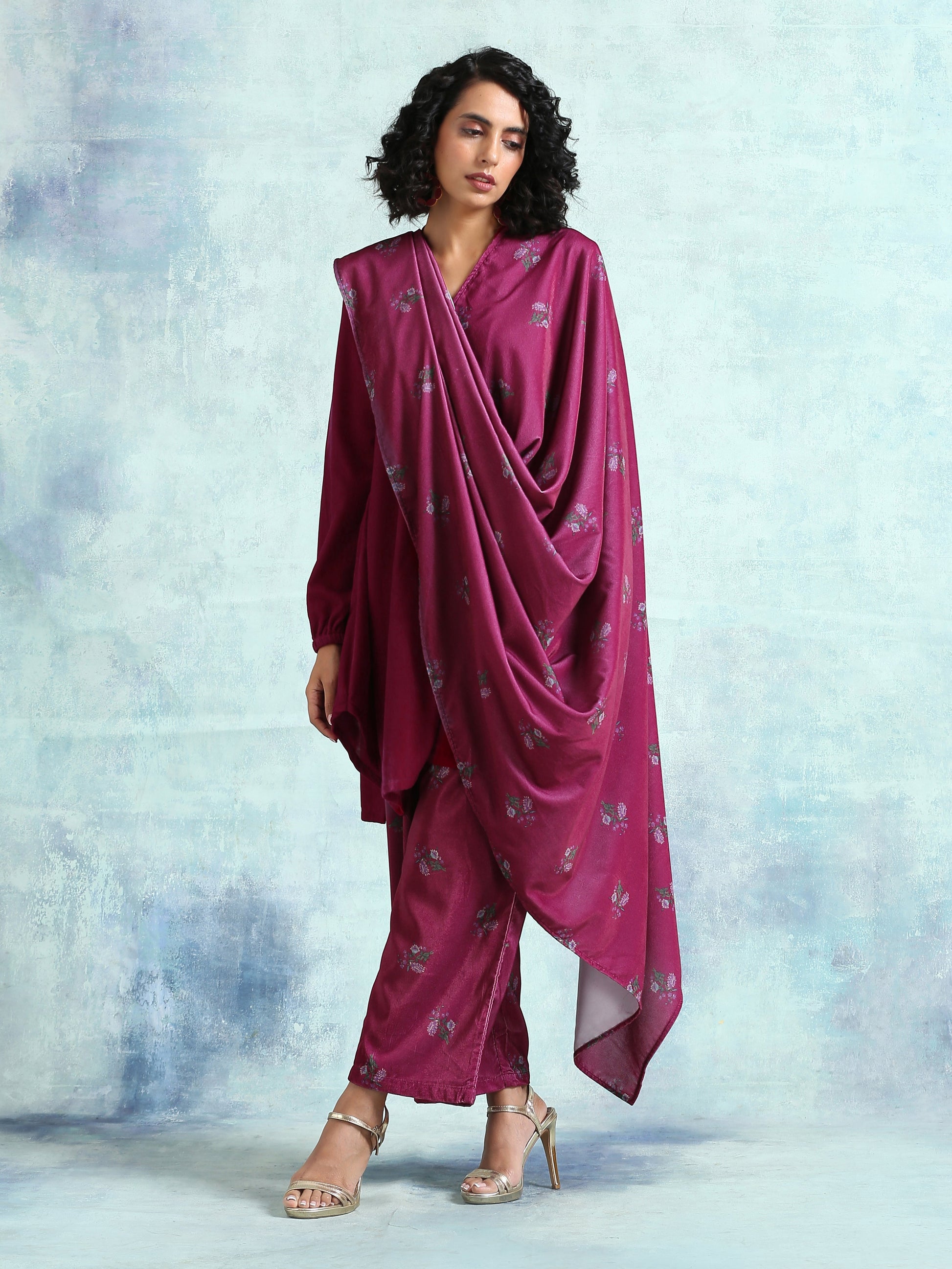 trueBrowns Magenta Printed Velvet Shawl - Grab2buy