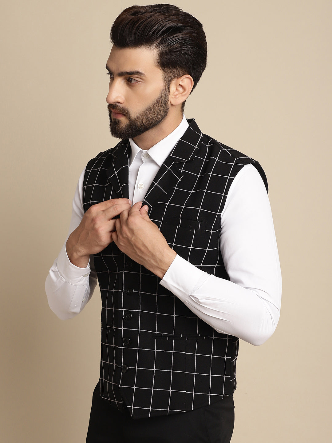 Even Apparels Men's Black Wool Waistcoat with Notched Lapel - Grab2buy