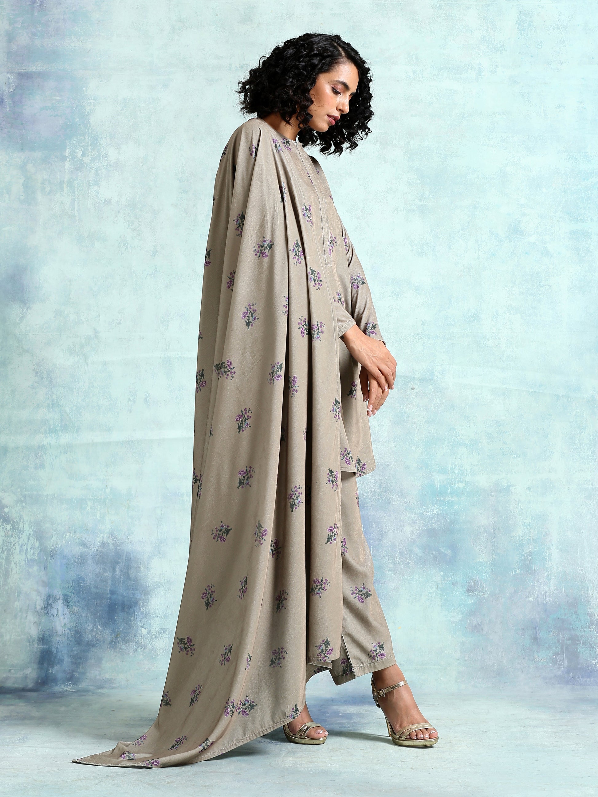 trueBrowns Sage Printed Velvet Shawl - Grab2buy