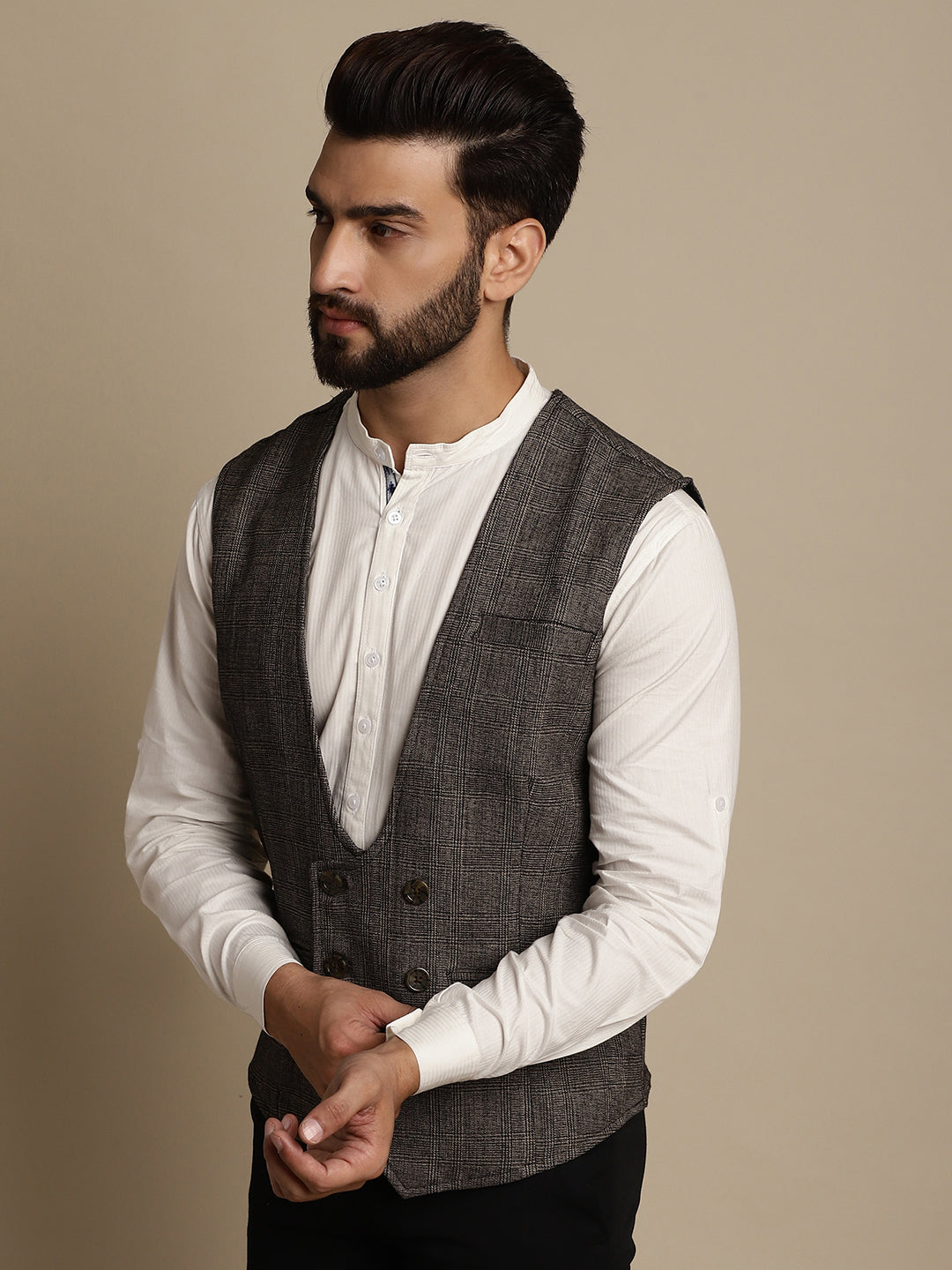 Even Apparels Men's Brown Double Breast Waistcoat - Grab2buy