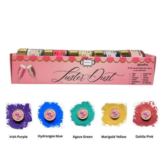 Confect Edible Luster Dust – Pack of 5 | Pink, Yellow, Green, Blue, Purple |