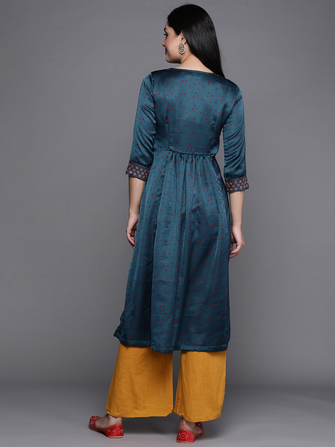 Biba Women Teal Geometric Embellished Kurta - Grab2buy