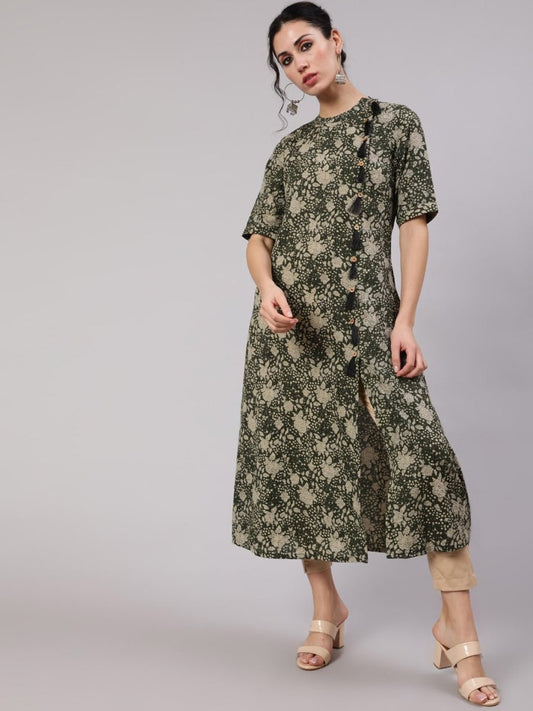 Aks Floral Printed Cotton A-Line Kurta