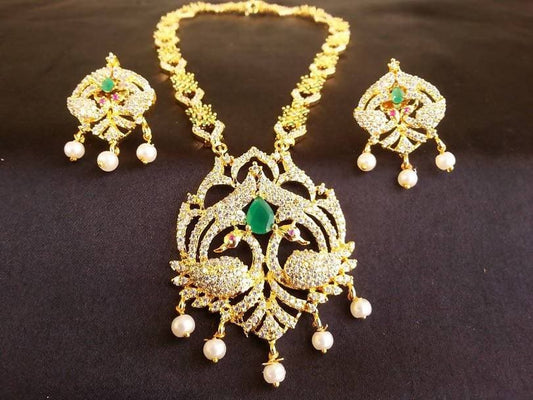 AD Emeralds Peacock Necklace Set Grab2Buy Mokshi Collections Grab2Buy
