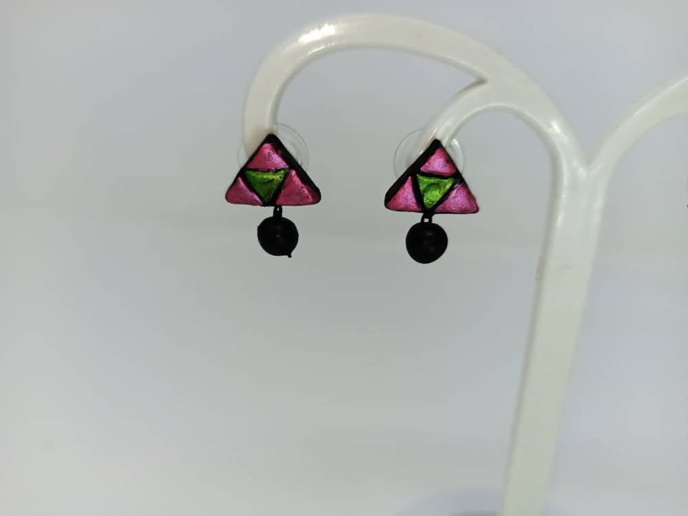 Terracotta Triangle Ear Studs With Drops