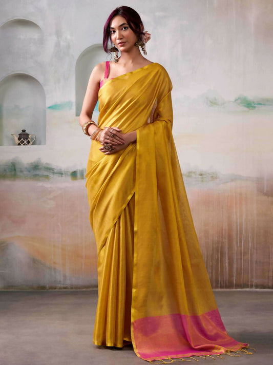 Shree Shyam Fashion Tissue Silk Yellow Saree