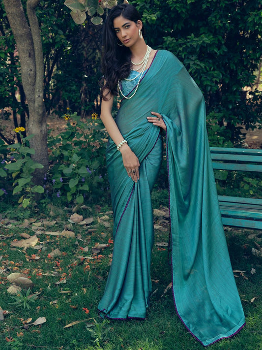 Aastha Fashion Women's Teal Art Silk Woven Saree with Blouse - Grab2buy