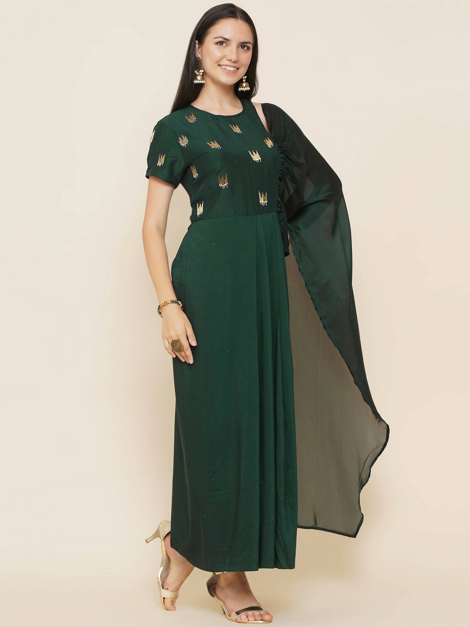 Women Republic Green Hand Embellished Gown - Grab2buy