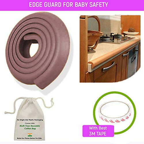 Safe-O-Kid Unique High Density 2 Mtr Long U - Shaped 2 Edge Guards With 8 Corner Cushions - Brown