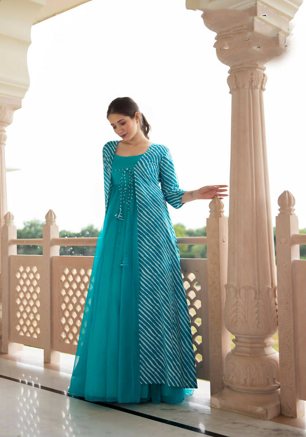Partywear Designer Digital print Sky Pure Georgette Gown - Anbazaar - Grab2buy