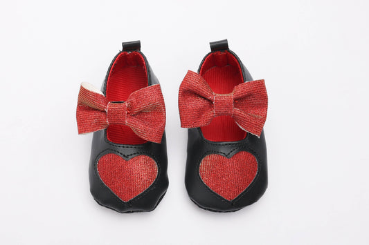 Tiny Bugs Girls Heart Bow Detailing Booties - Black & Red Grab2Buy Tiny Bugs Grab2Buy