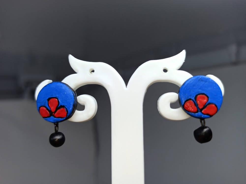 Terracotta Button Studs-Blue