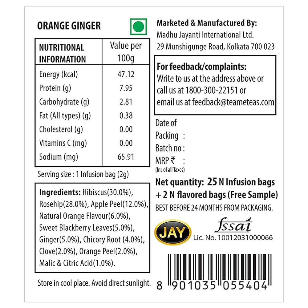 TE-A-ME Rejuvenate Orange Ginger Infusion Tea Bags - Grab2buy