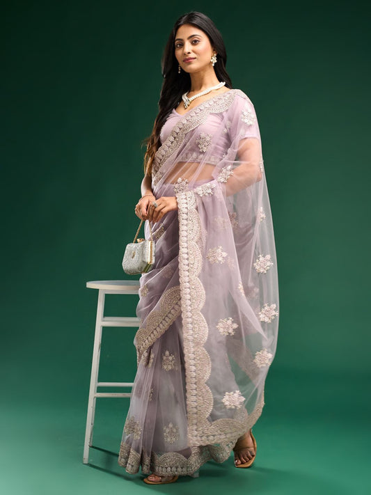 kasee Floral Embroidered Net Saree