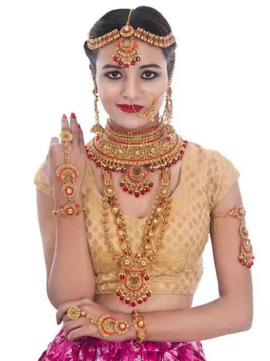 Tehzeeb Creations Traditional Stone Bridal Set 9 Pcs. For Girls & Women | Grab2Buy