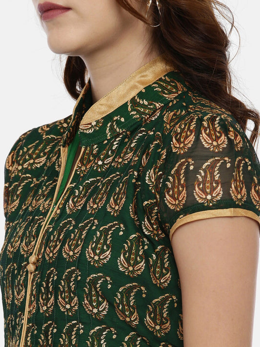 Souchii Green Printed A-Line Dress Grab2Buy Souchii Grab2Buy