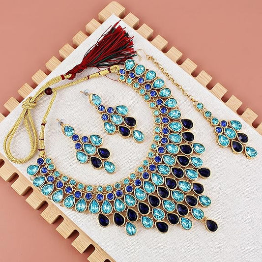 Tehzeeb CreationsDesigner Gold-Polished Elegant Stone Necklace Set For Women & Girls | Grab2Buy